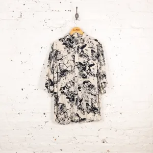 90s Short Sleeve Pattern Shirt - White - XL
