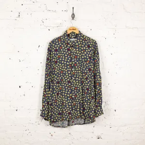 90s Squares Pattern Long Sleeve Shirt - Blue - XL
