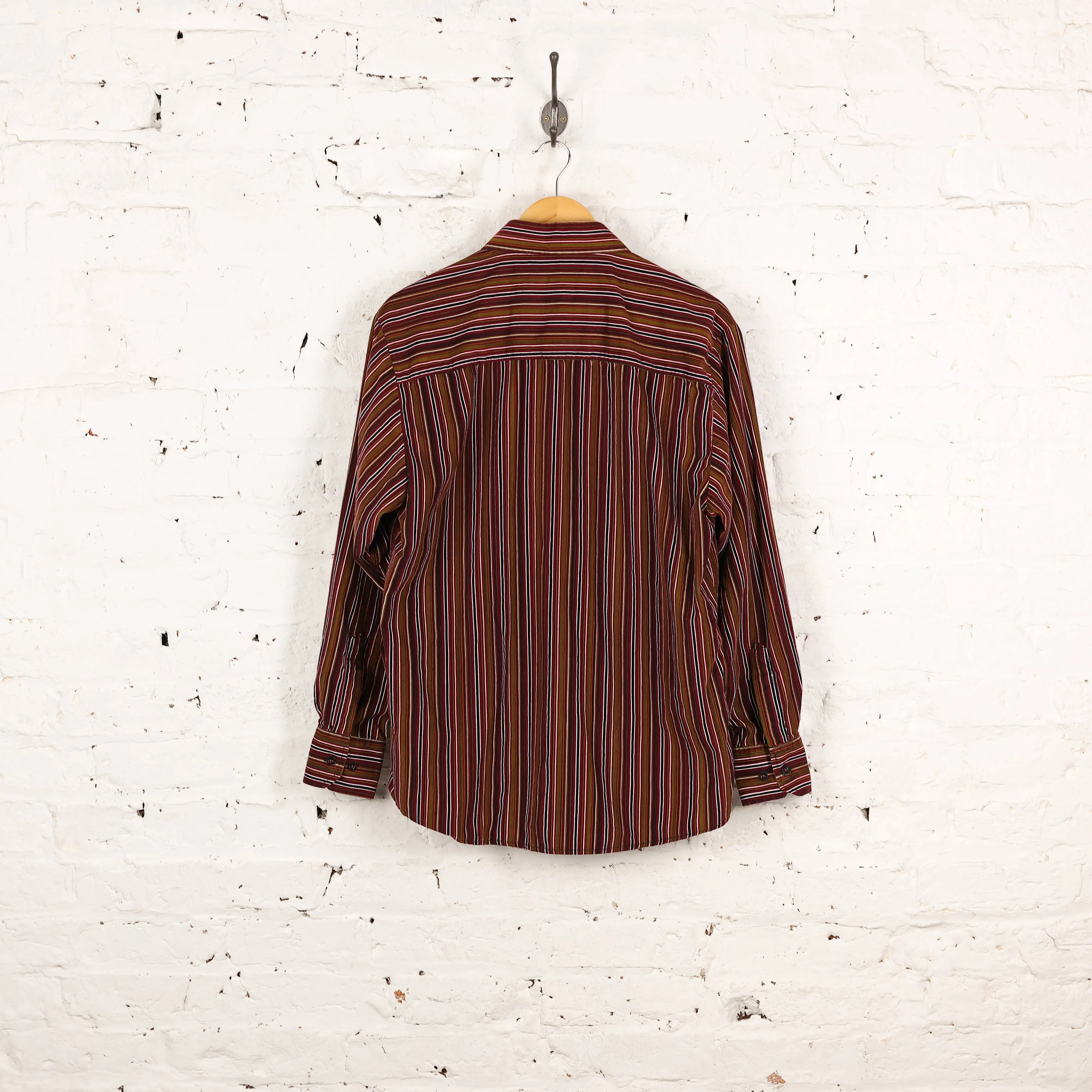90s Striped Corduroy Shirt - Red - M