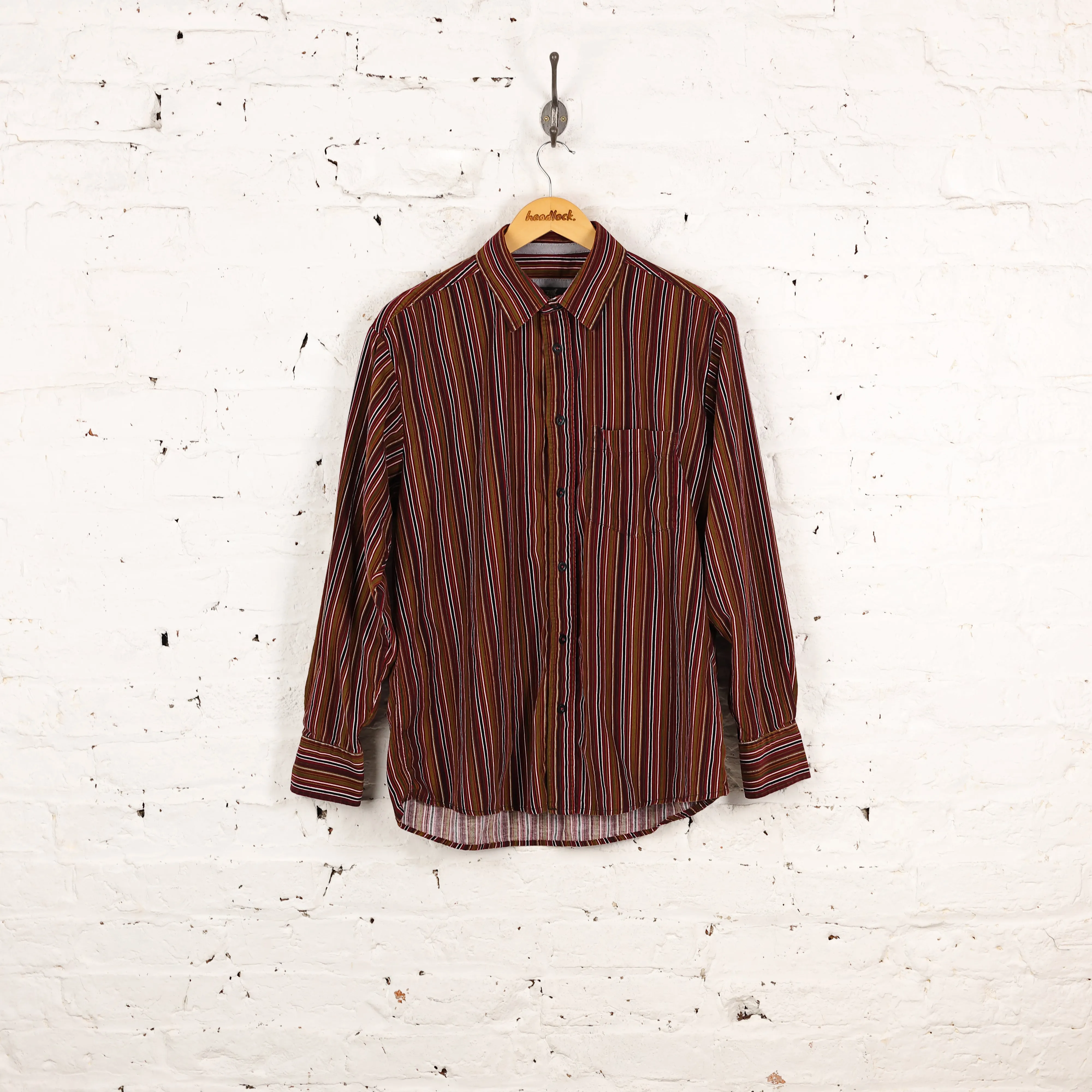 90s Striped Corduroy Shirt - Red - M
