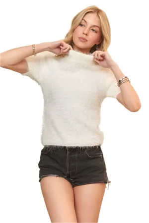 ADORA Fuzzy Mock Neck Short Sleeve Sweater
