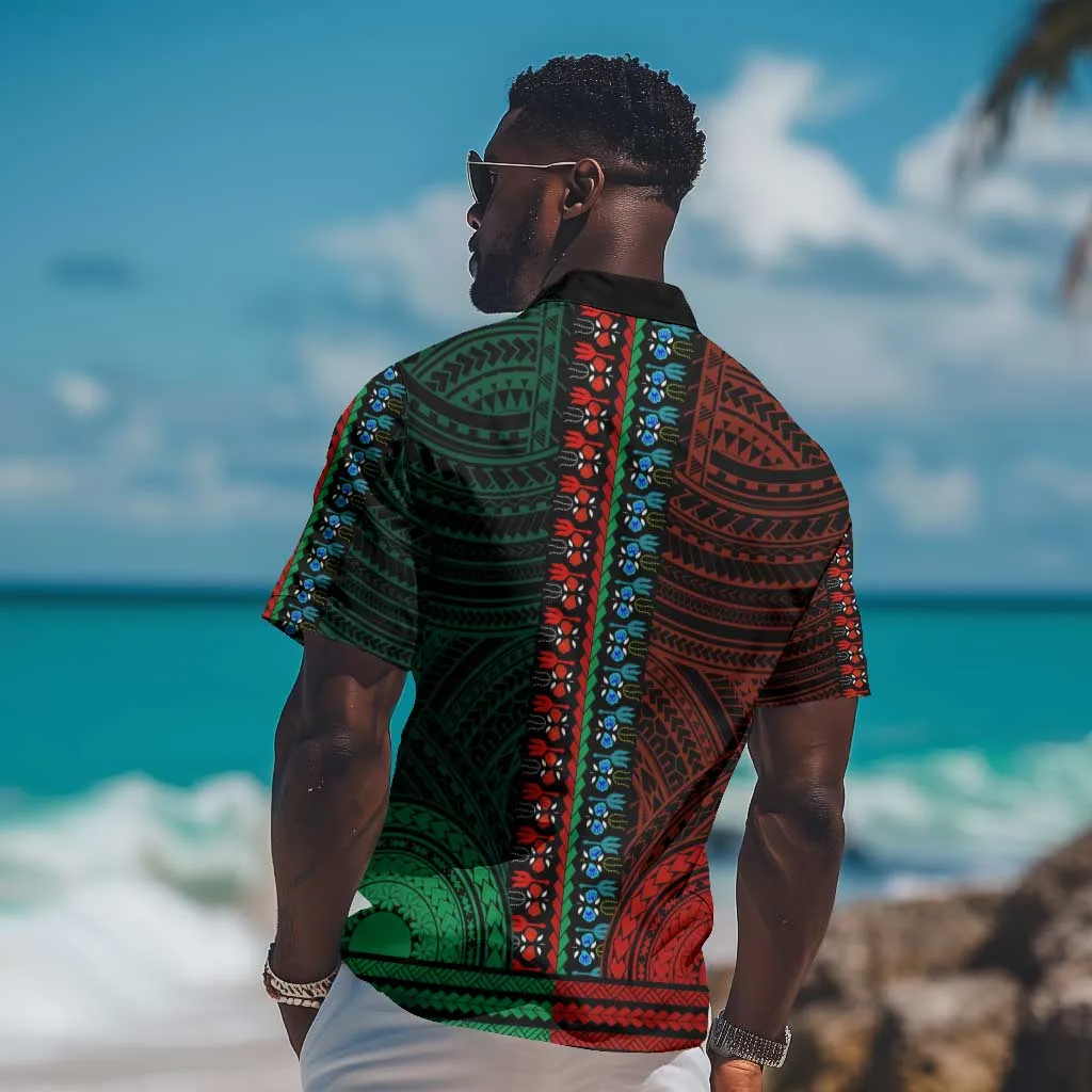 African Dashiki and Polynesian Pattern Hawaiian Shirt Half Green-Red LT9