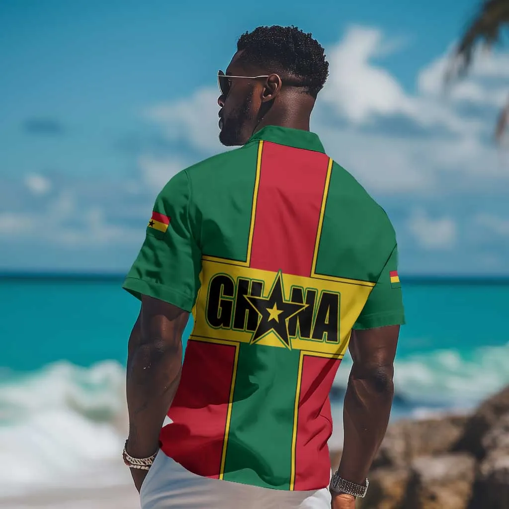 African Ghana Hawaiian Shirt Flag with Coat of Arms Simple Design TS04