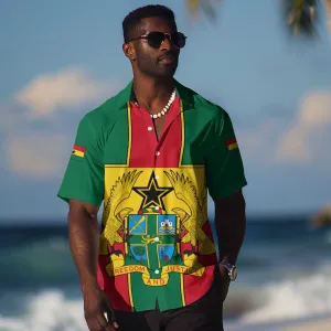 African Ghana Hawaiian Shirt Flag with Coat of Arms Simple Design TS04