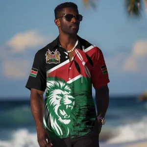 Afro Kenya Lion Head Hawaiian Shirt Flag Style LT18