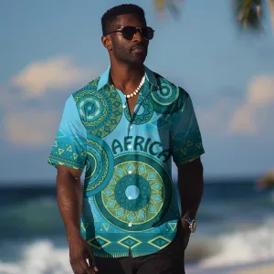 Afro Tribal Traditional Pattern Hawaiian Shirt Blue Motif LT9