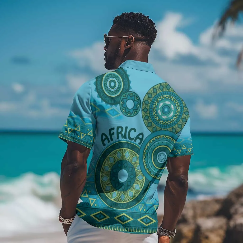 Afro Tribal Traditional Pattern Hawaiian Shirt Blue Motif LT9