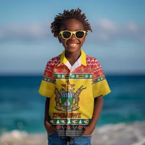 Afro Zimbabwe Christmas Kid Hawaiian Shirt Coat Of Arms - African Pattern LT15