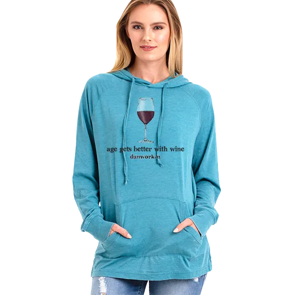 Age Gets Better With Wine Unisex Light Weight Vintage Wash Hoodie