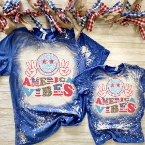 America Vibes Smiley Bleached shirt - 4th of July shirt 2X