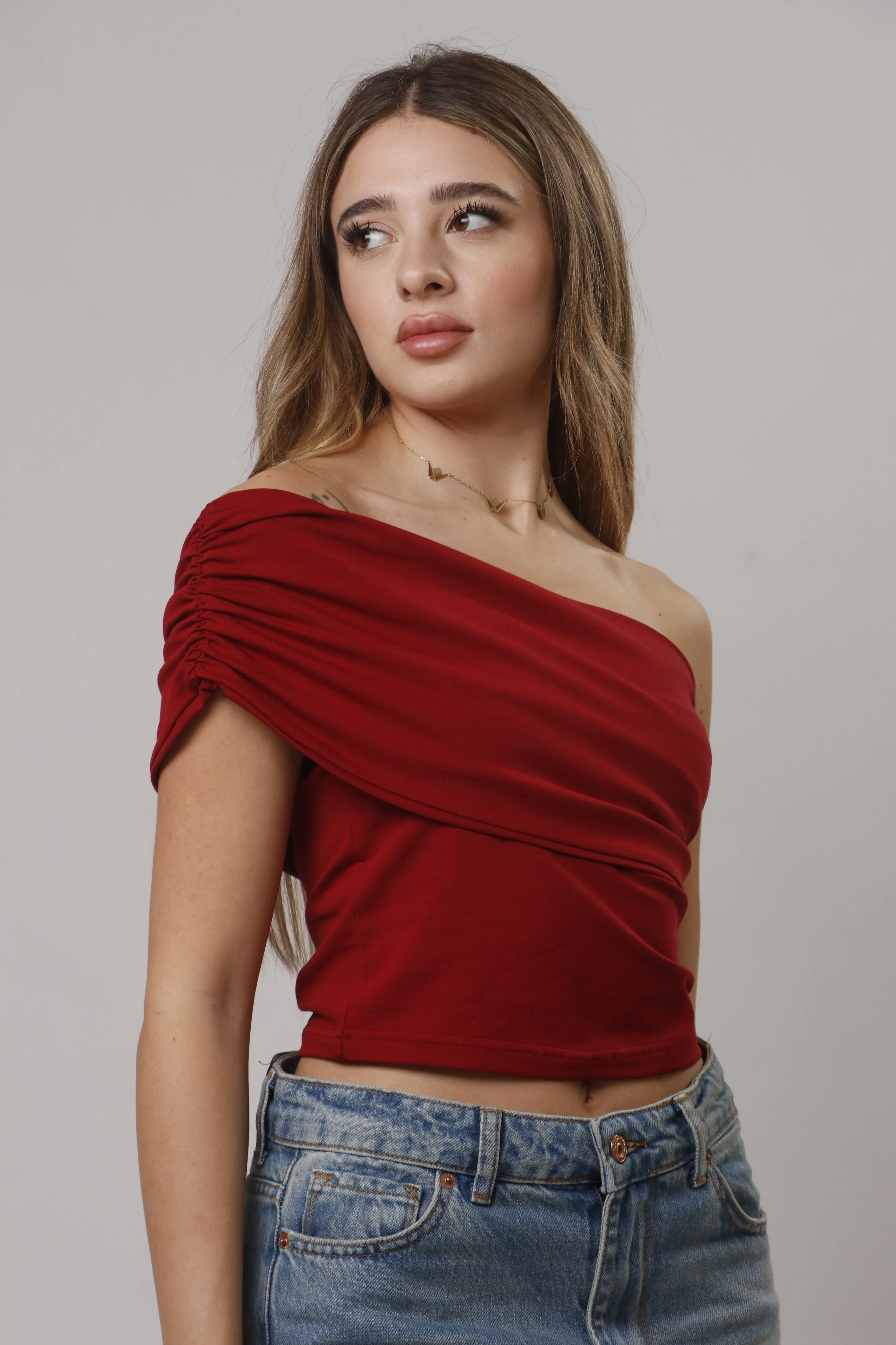 Asymmetric off shoulder top