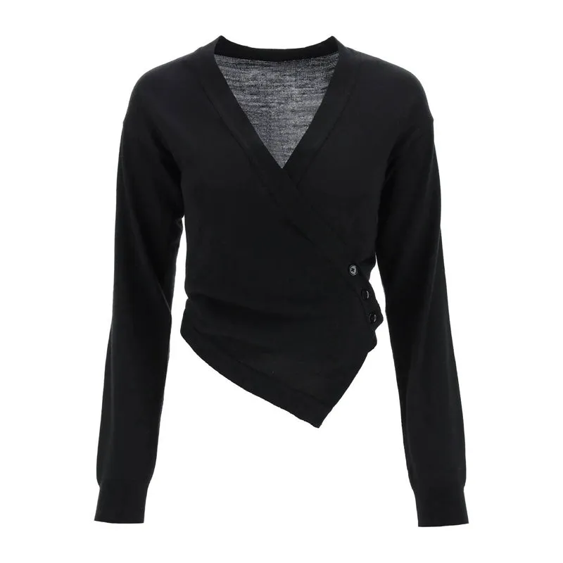 Asymmetric Wool Wrap Cardigan