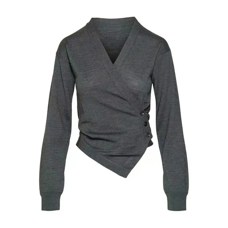Asymmetric Wool Wrap Cardigan
