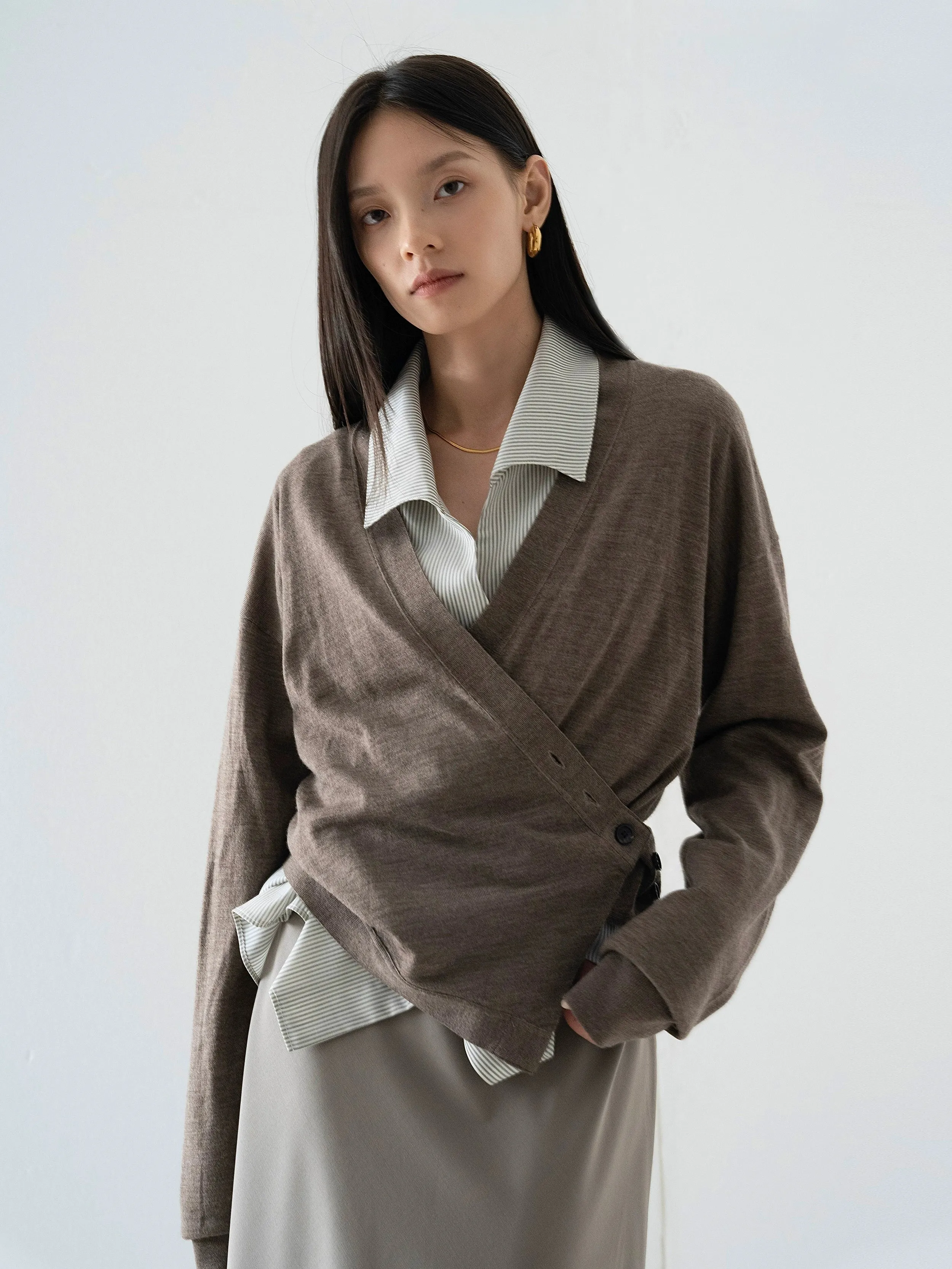 Asymmetric Wool Wrap Cardigan