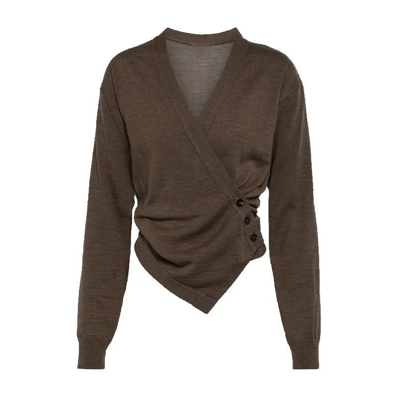 Asymmetric Wool Wrap Cardigan