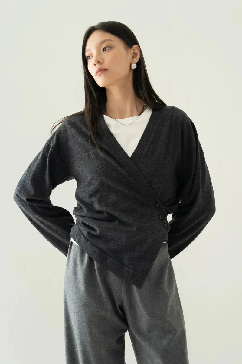 Asymmetric Wool Wrap Cardigan