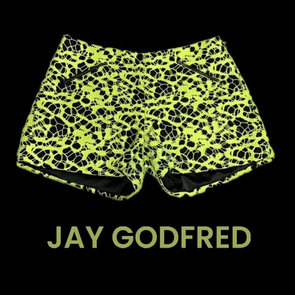 Authentic Jay Godfrey neon &amp; black lace with sequins shorts sz 4