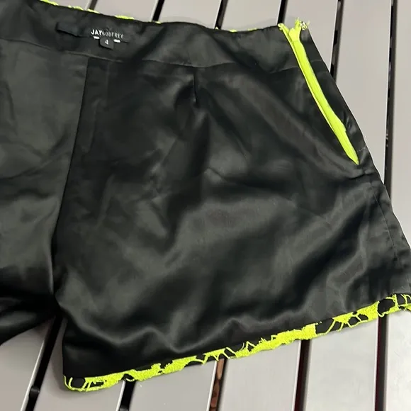 Authentic Jay Godfrey neon &amp; black lace with sequins shorts sz 4
