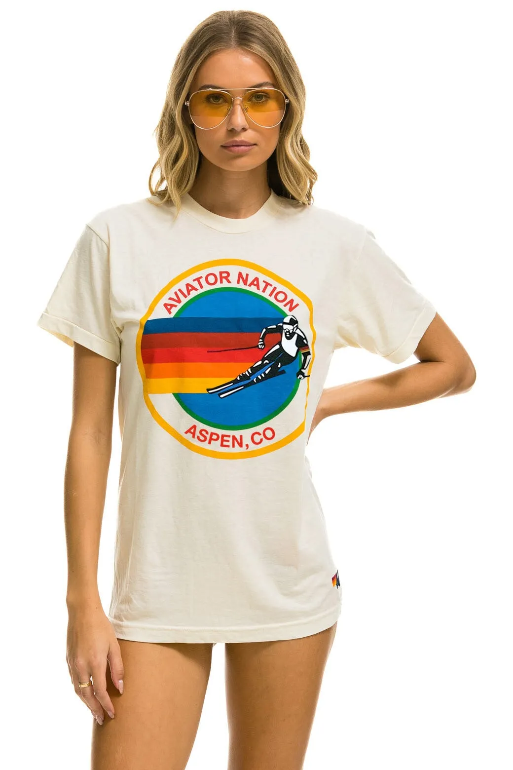 AVIATOR NATION ASPEN CREW TEE SHIRT - VINTAGE WHITE