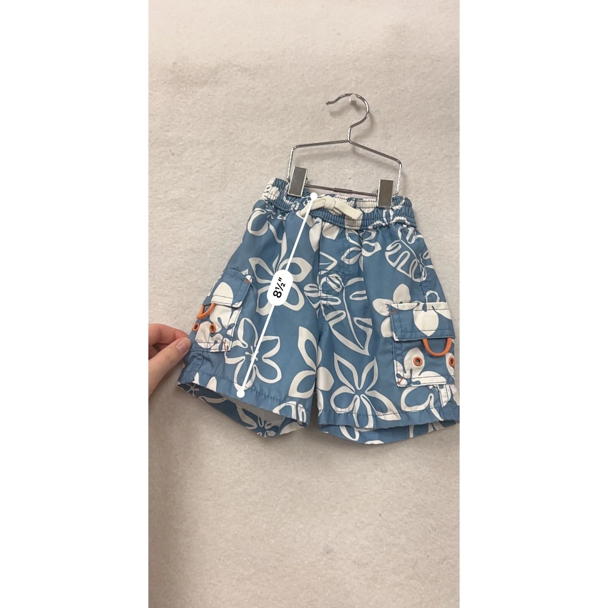 Baby Boys Gap Hawaiian Print Swim Shorts Size 0-3 Months Elastic Waist & Pockets Polyester Blue & White #6595
