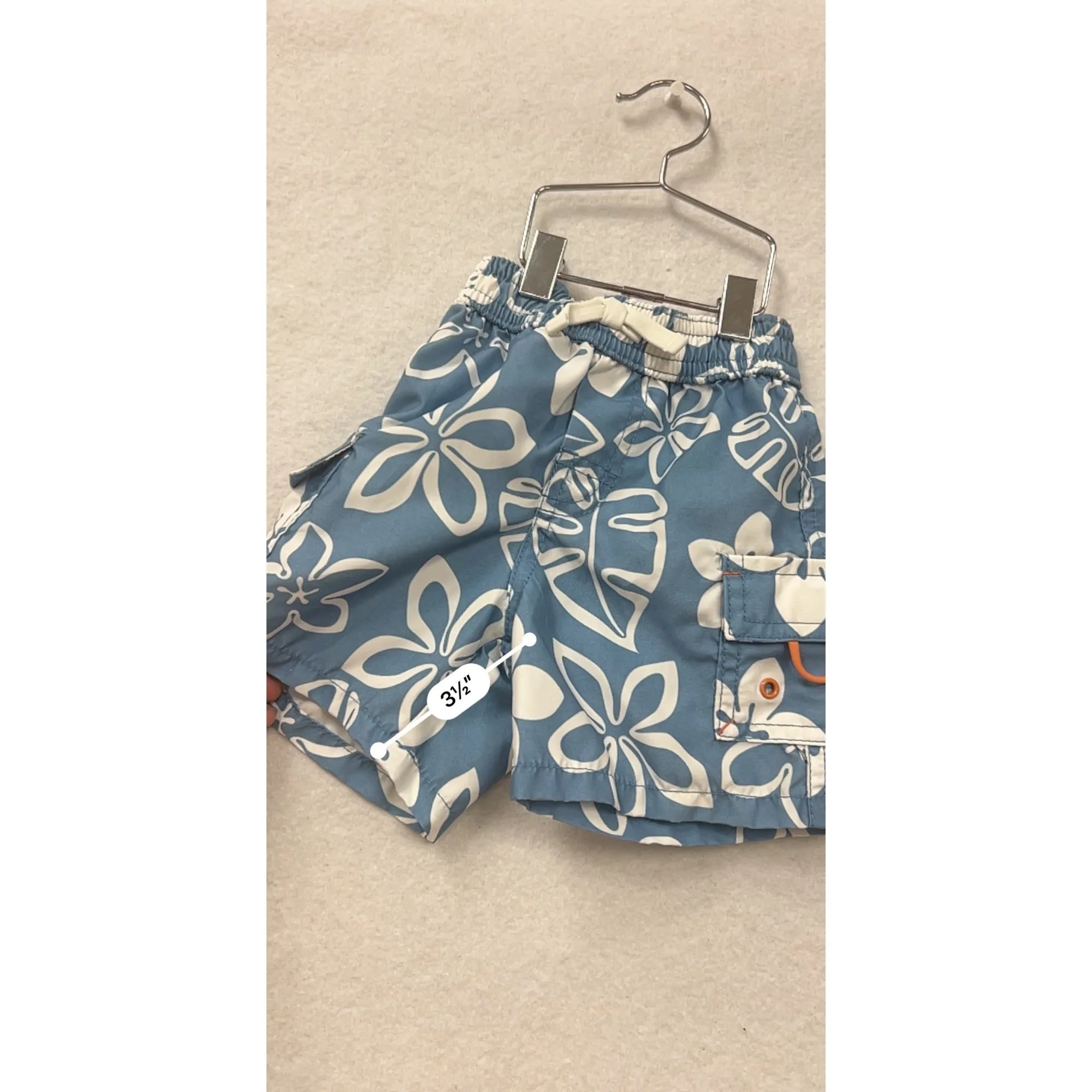 Baby Boys Gap Hawaiian Print Swim Shorts Size 0-3 Months Elastic Waist & Pockets Polyester Blue & White #6595