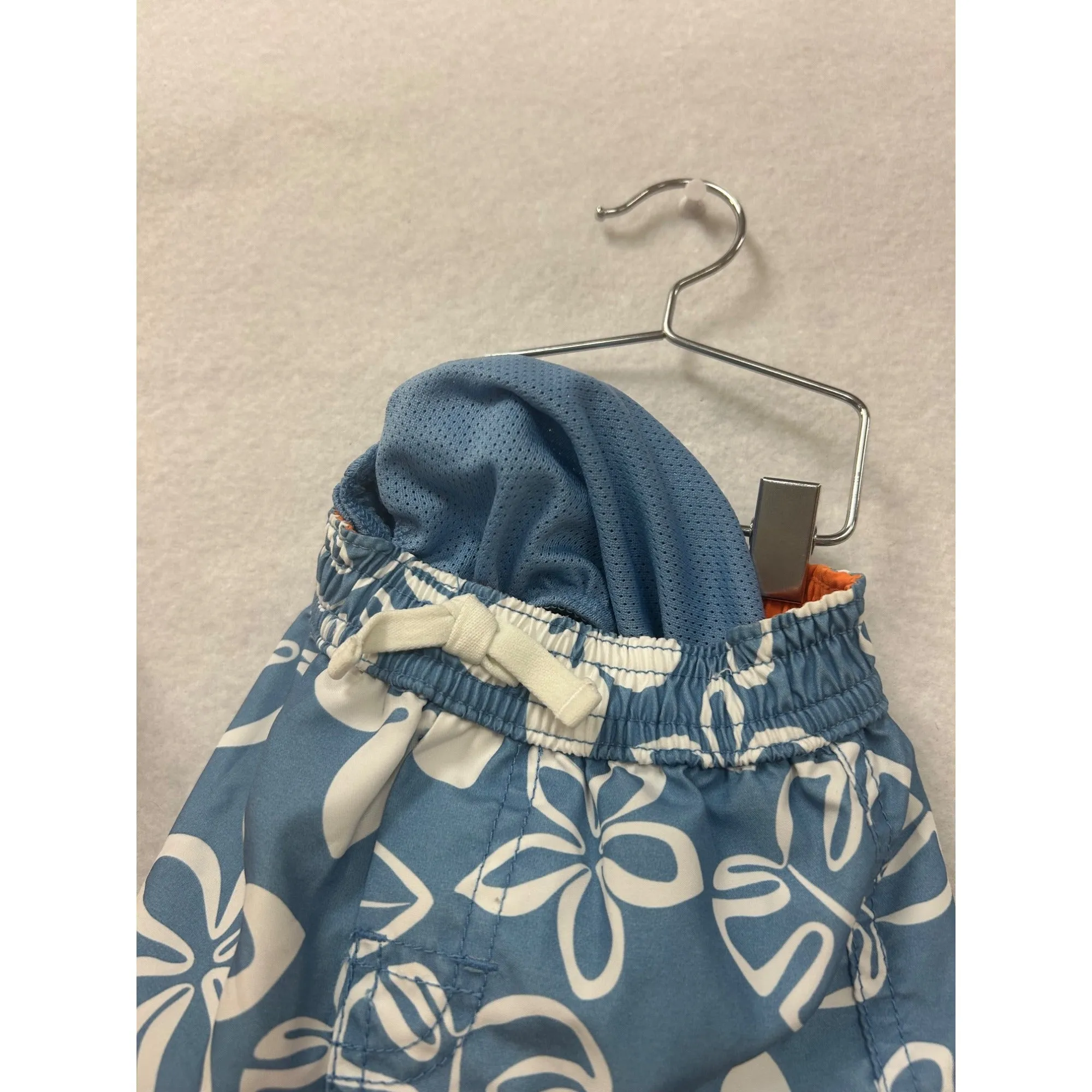 Baby Boys Gap Hawaiian Print Swim Shorts Size 0-3 Months Elastic Waist & Pockets Polyester Blue & White #6595