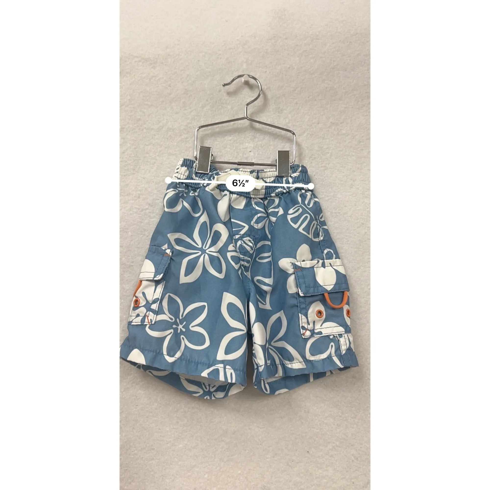 Baby Boys Gap Hawaiian Print Swim Shorts Size 0-3 Months Elastic Waist & Pockets Polyester Blue & White #6595