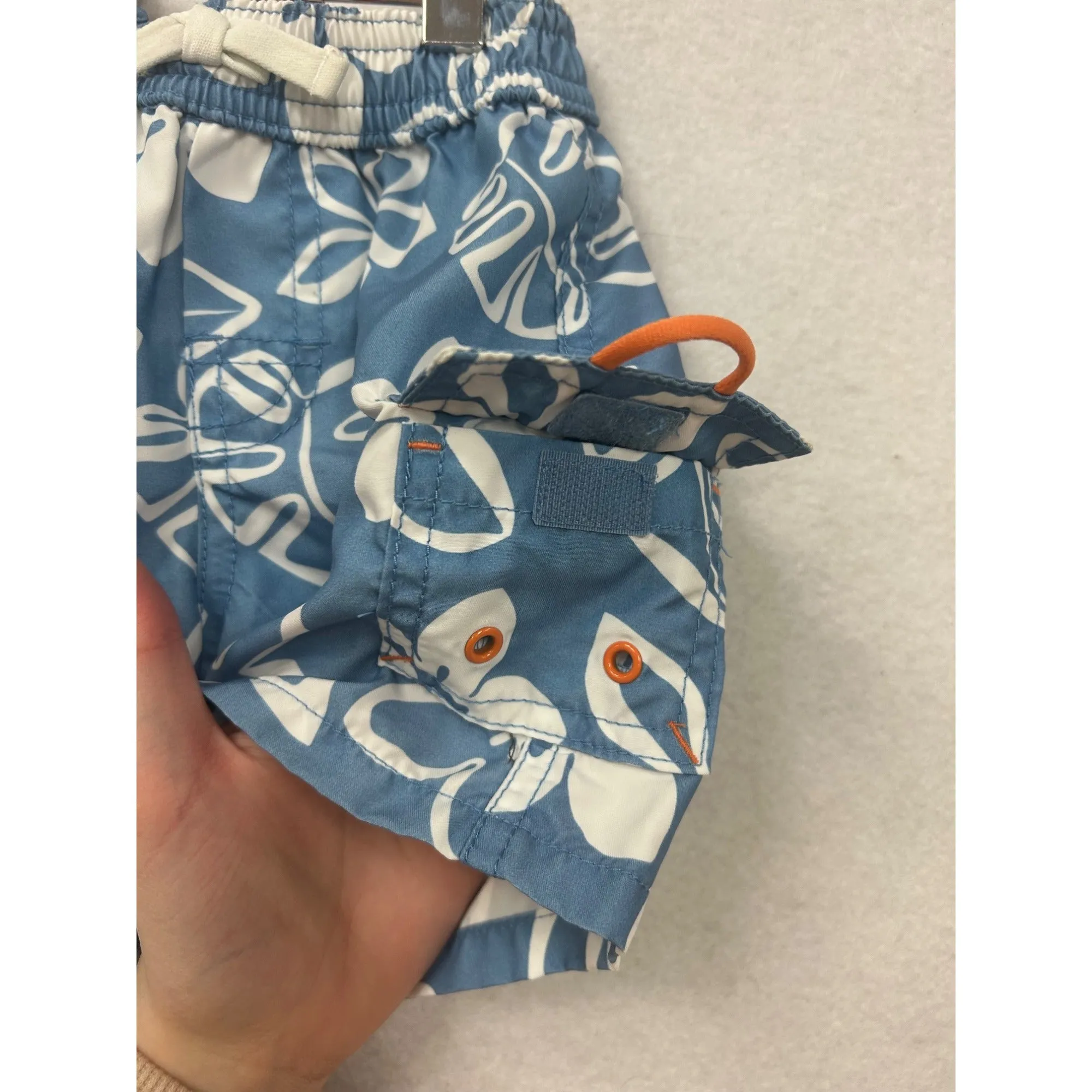 Baby Boys Gap Hawaiian Print Swim Shorts Size 0-3 Months Elastic Waist & Pockets Polyester Blue & White #6595