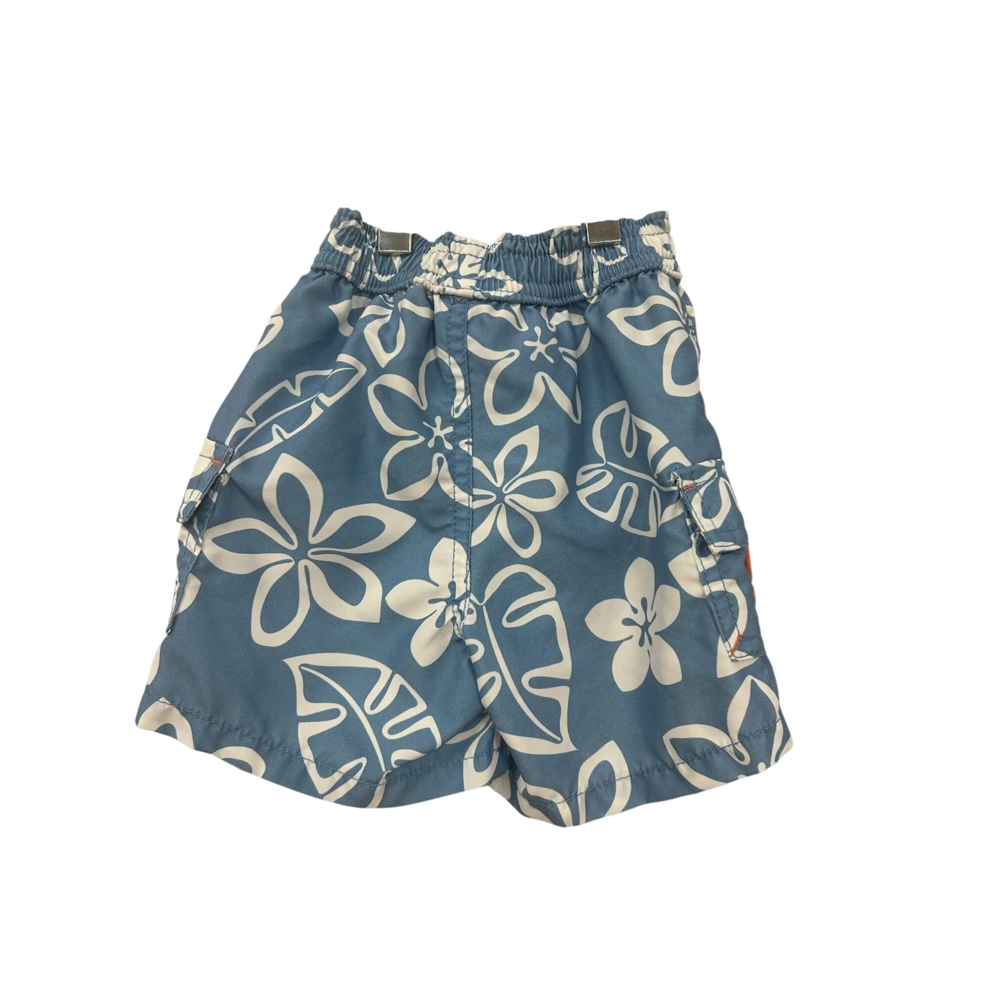 Baby Boys Gap Hawaiian Print Swim Shorts Size 0-3 Months Elastic Waist & Pockets Polyester Blue & White #6595