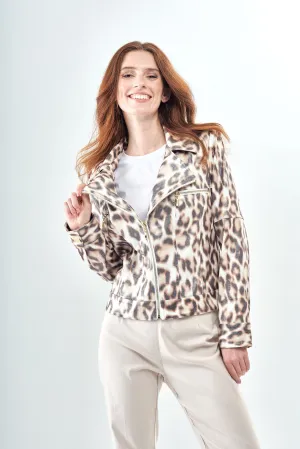 BCJ17657PR Faux Vegan Leather Jacket in Denim Print