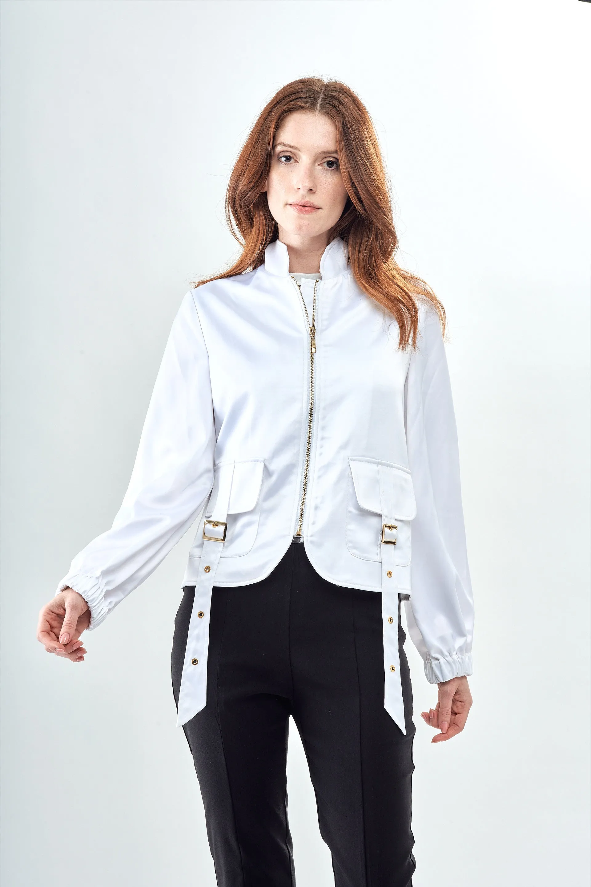 BCJ17672A Vegan Leather Jacket with Buckled Pocket