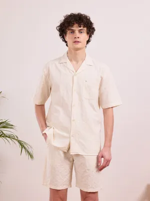 Beige Plain Cotton Resort Shirt