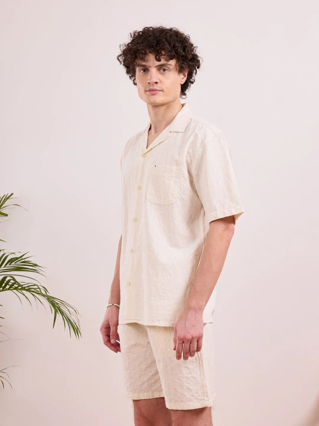 Beige Plain Cotton Resort Shirt