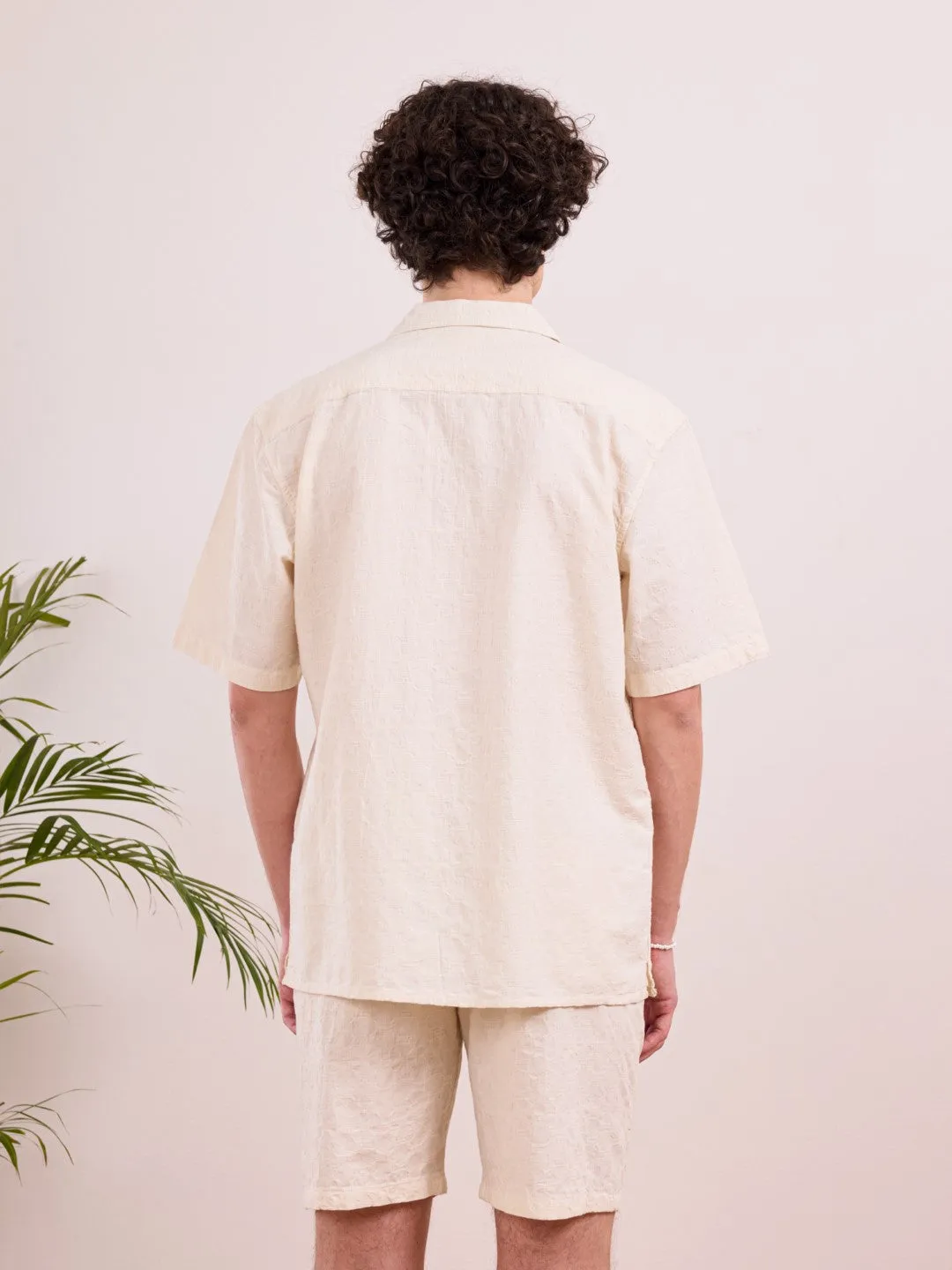 Beige Plain Cotton Resort Shirt