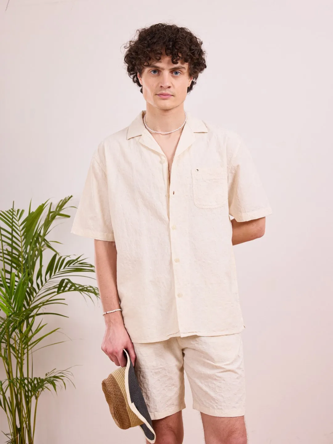 Beige Plain Cotton Resort Shirt