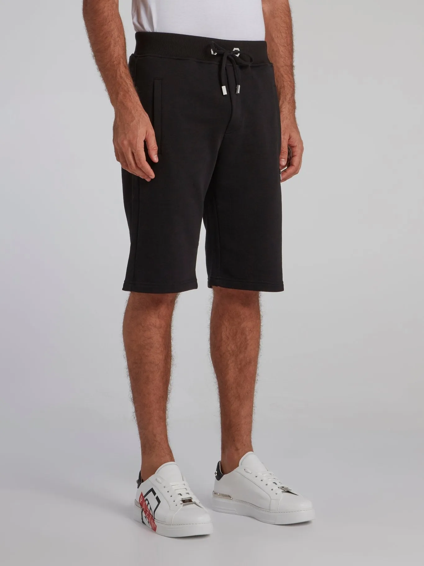Black Appliquéd Knee Length Shorts