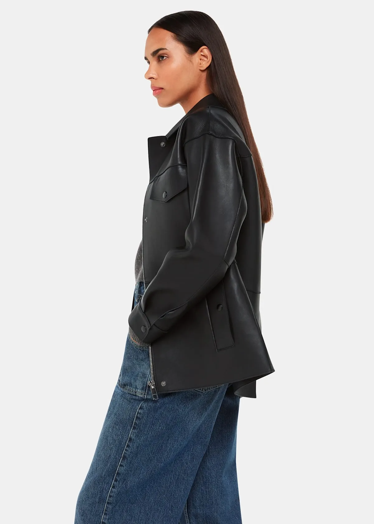 Black Clean Bonded Leather Jacket
