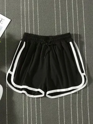 Black Contrast Striped Shorts