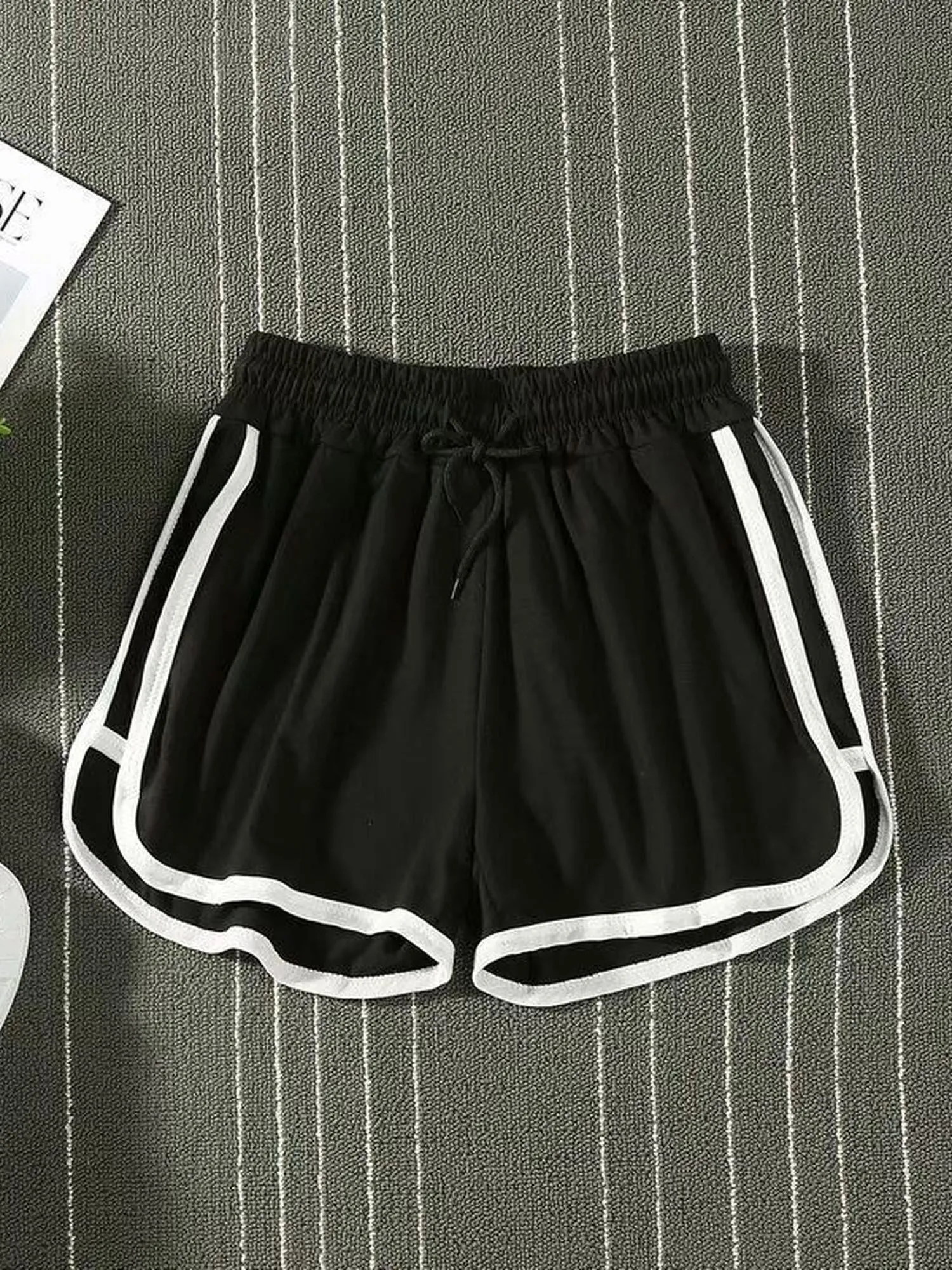 Black Contrast Striped Shorts