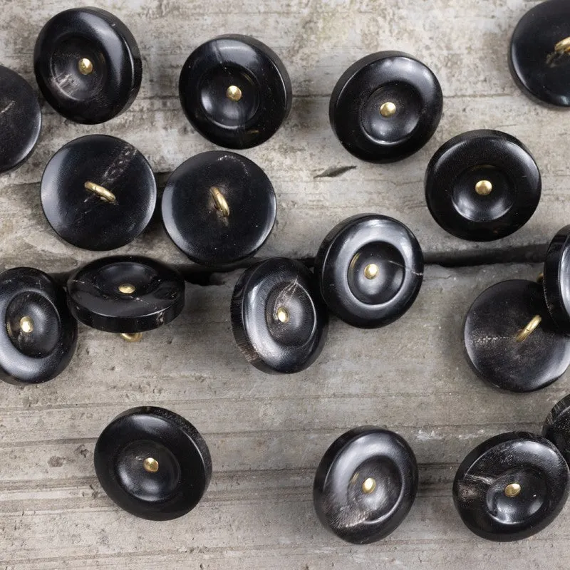 Black Deep Coffee Wide-Edged Shank Horn Buttons 20 Pack (5 Sizes)