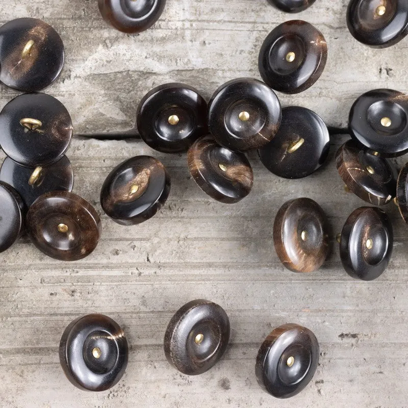 Black Deep Coffee Wide-Edged Shank Horn Buttons 20 Pack (5 Sizes)