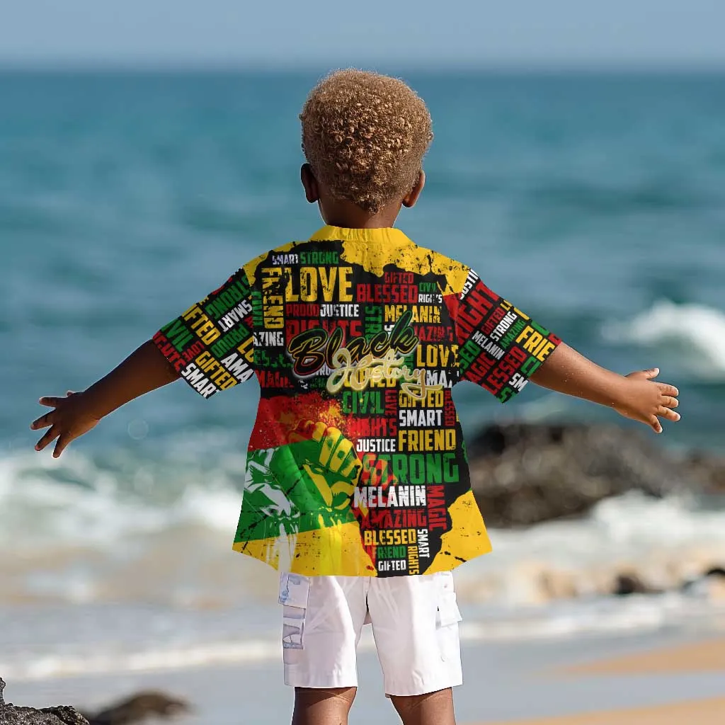 Black History Month Africa Kid Hawaiian Shirt Strength Love and Justice Typography DT02