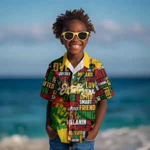 Black History Month Africa Kid Hawaiian Shirt Strength Love and Justice Typography DT02