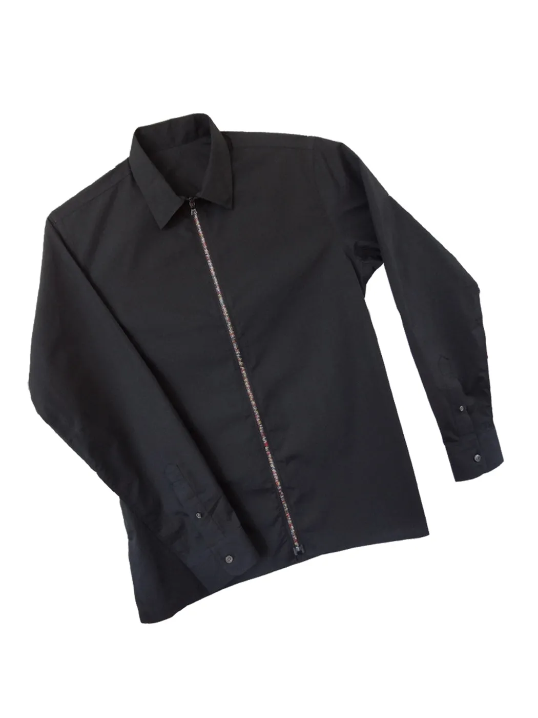 Black Zipper Shirt with Classic Collar