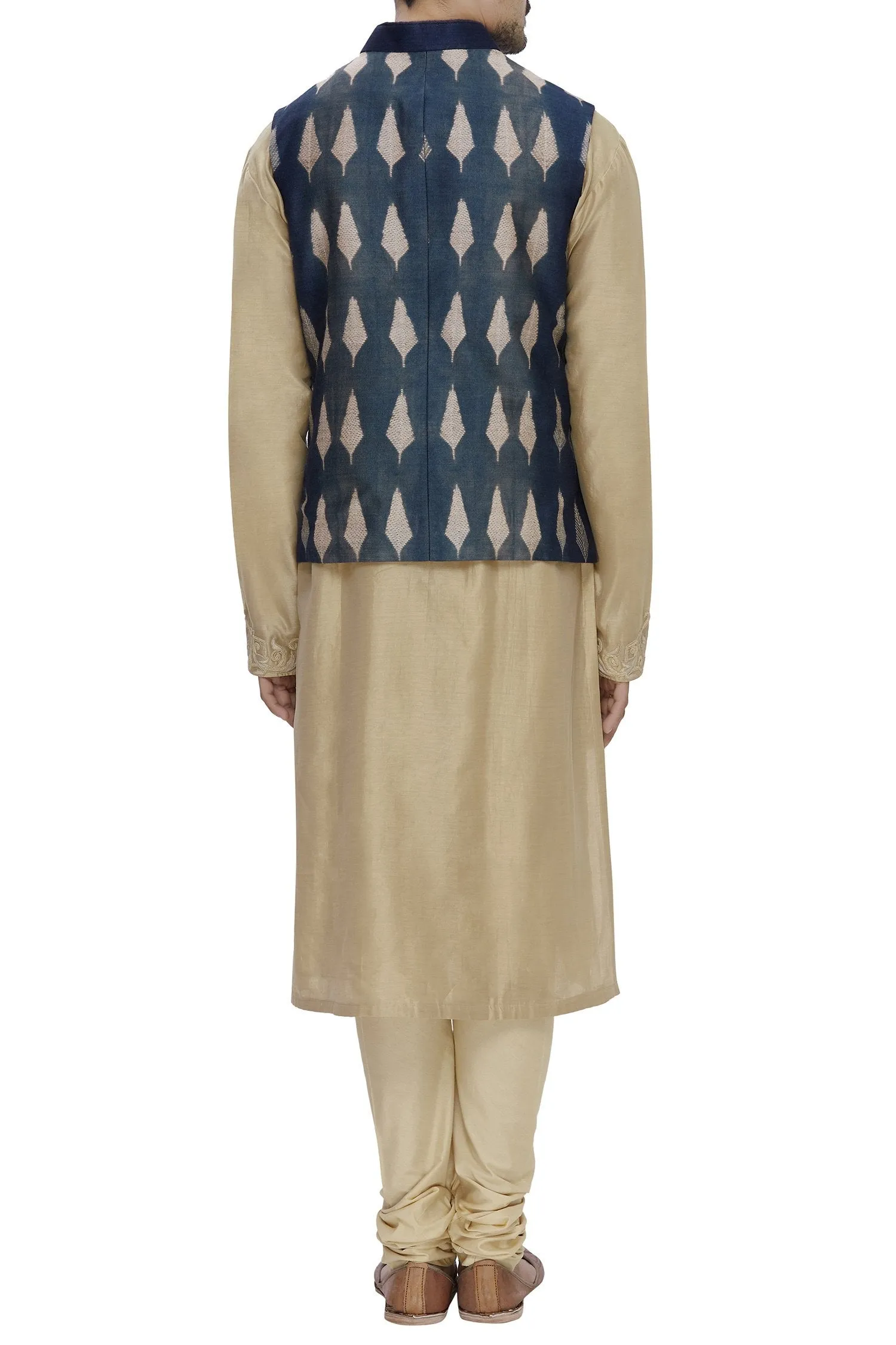 Blue Shibori Silk Nehru Jacket Bandhgala Waistcoat Bandi