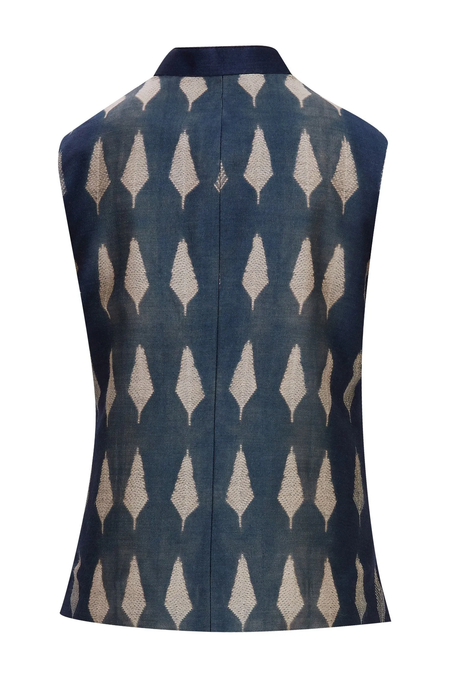 Blue Shibori Silk Nehru Jacket Bandhgala Waistcoat Bandi