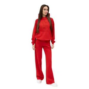 Bold Red Women's Tracksuit with Intricate Hoodie Design