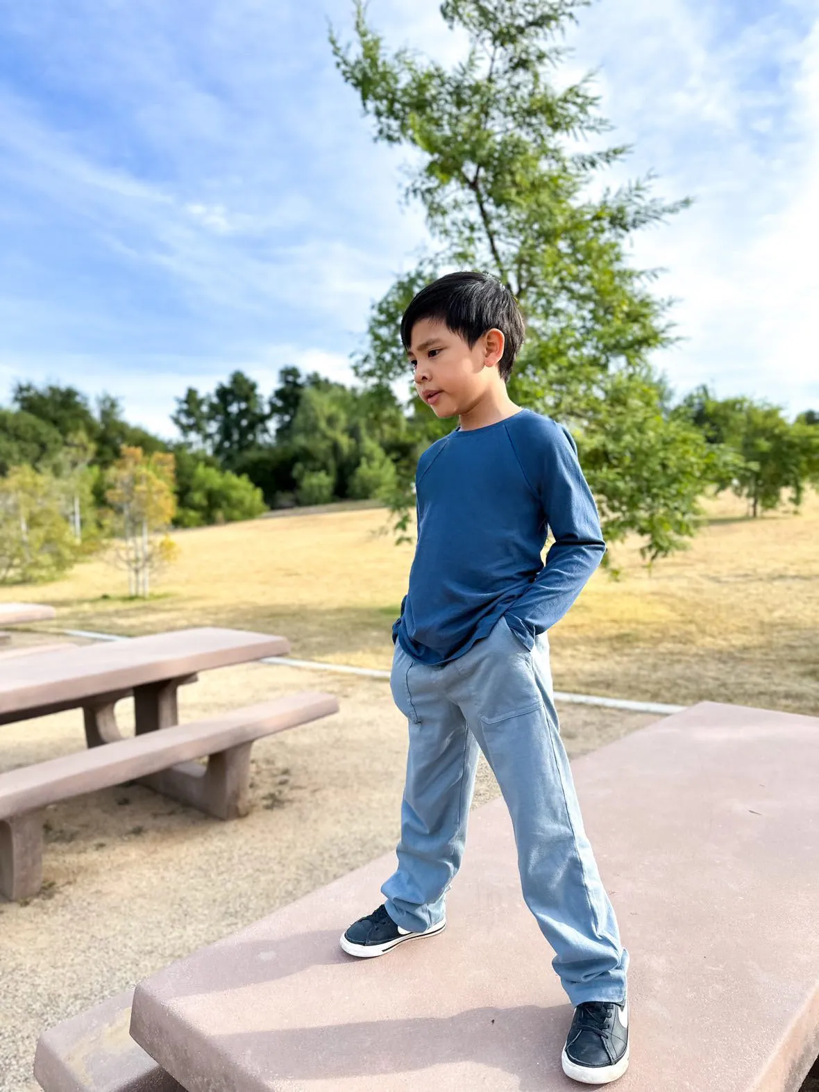 Boys Super-Soft 100% Organic Cotton Raglan Long Sleeve Tee | Crayon Blue
