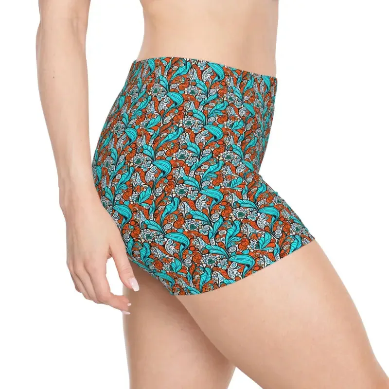 Breezy Paisley Brown Women's Shorts with Blue Pattern