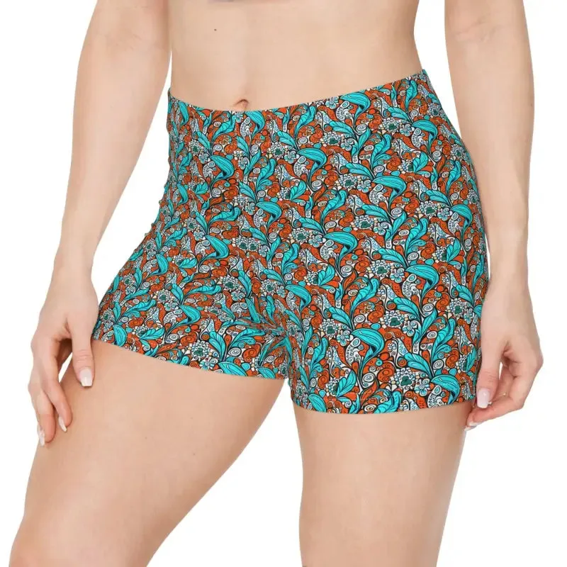 Breezy Paisley Brown Women's Shorts with Blue Pattern